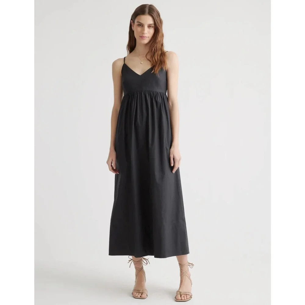 QUINCE Black 100% Organic Cotton Poplin Sleeveless Maxi Dress NWT Size XS - Picture 1 of 13